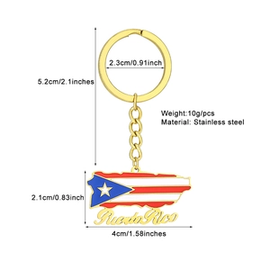 Detail view of Puerto Rico flag keychain with stainless steel and gold enamel finish