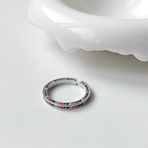 S925 sterling silver open ring with colorful zircon stones in minimalist design