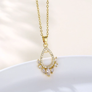 Wassertropfen Anhänger Halskette Mikropave Zirkon Vergoldet Edelstahlkette Französischer Hofstil Schmuck Damen