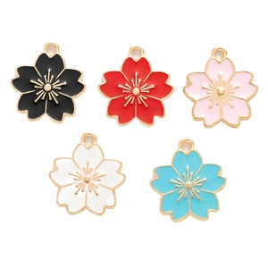 DIY cherry blossom enamel alloy pendants in five vibrant colors with gold trim