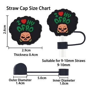 Cartoon afro girl straw topper for 10mm straws with I Love My Afro text design