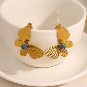 Vintage 18K gold plated flower earrings with African turquoise marble stone beads
