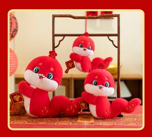 Lindos muñecos de serpiente de peluche rojos para Año Nuevo 2025
