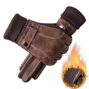 Winter Warm Gloves Faux Suede Knit Fleece Lined Windproof Outdoor Cold Weather Metal Buckle Y2K For Men Women