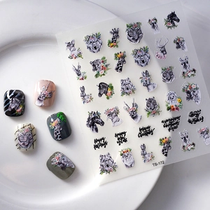 5D geprägte Tier-Nagelsticker mit Zebra- und Tigermustern für Maniküre-Dekorationen