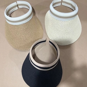 Detailed top view of striped elastic bands and spiral woven texture on sun visors