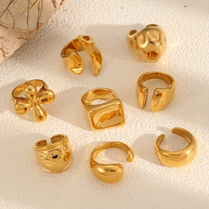Modern 18k gold plated stainless steel irregular geometric rings with molten lava texture