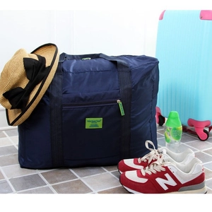 Borsa da viaggio pieghevole blu navy impermeabile con dettagli verdi e capiente