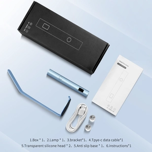 Blue mini handheld nail lamp kit with silicone head, stand, and Type-C charging cable