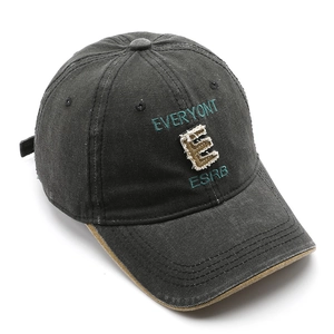 Vintage embroidered baseball cap in washed dark grey cotton with sun protection visor