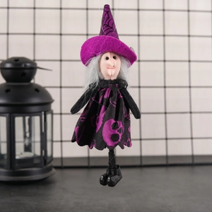 Halloween witch hanging doll with purple hat and skull dress for party decoration