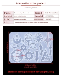 Star and planet celestial silicone earring mold with detailed dimensions in centimeters