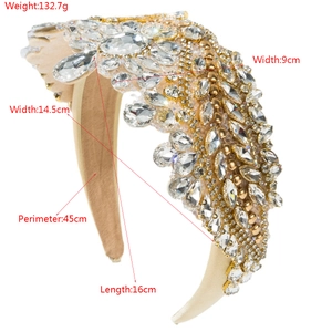 Baroque crystal bridal headband with sparkling rhinestones and gold leaf design