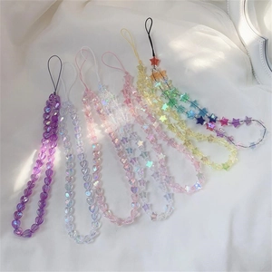 Colorful Acrylic Beaded Phone Chain Fashion Heart Star Anti-Lost Lanyard Aesthetic Wrist Strap Phone Charm For Women Girls