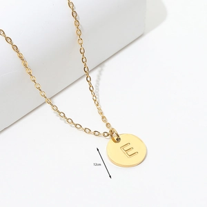 18k gold plated stainless steel pearl necklace with letter E pendant and 12cm chain