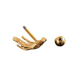 Golden titanium steel skeleton hand ear stud with screw back ball for men and women