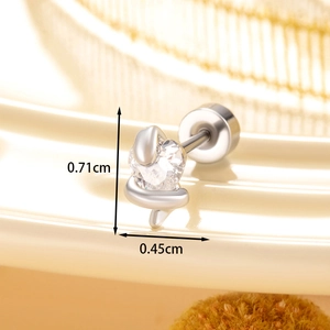 Silver snake heart zircon stud earring with screw back and 0.71cm height detail