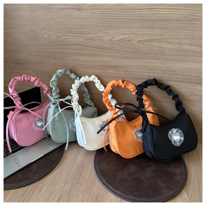 Various colors of pleated crescent bags with heart lace and cute rabbit decoration