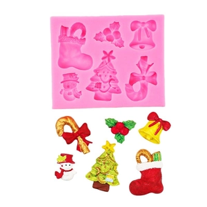 Molde de silicona rosa para repostería de Navidad con calcetín árbol y campana