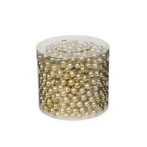 Golden plated plastic bead garland for Christmas tree decoration in clear plastic tube