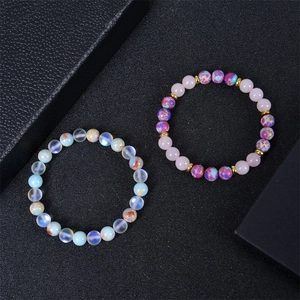 Natural Shoushan stone beaded health bracelets with matte gold accents on black leather