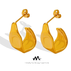 Boucles D'oreilles Puces En Forme De C En Acier Titane Géométrique Irrégulier Minimaliste Plaqué Or 18K Bijoux Pour Femmes