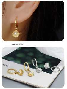 Detailed view of S925 sterling silver shell earrings with pearl inlay for women