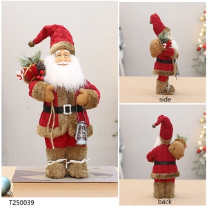 Detailed multi-angle views of a 12-inch Santa doll with red knit cap and lantern decoration