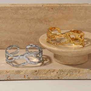 Bracciale Rigido Aperto In Acciaio Inossidabile Lava Irregolare Metallo Liquido Onda Cava Gioielli Punk Per Donne