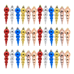 Set of 36 metallic spiral cone Christmas tree ornaments in gold, red, blue, and silver