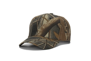 Detail of leaf camouflage pattern on high-quality twill cotton outdoor baseball cap