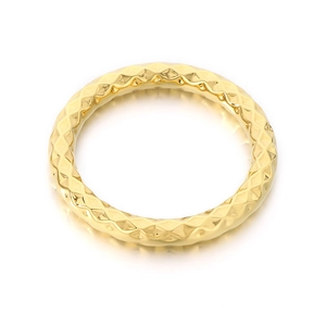 Elegant gold quilted stainless steel ring with a geometric diamond pattern on white background