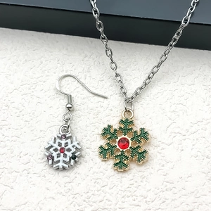 Christmas snowflake jewelry set with colorful enamel pendants and sparkling rhinestones