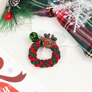 Christmas reindeer hair scrunchie with red green rope and green bell detail