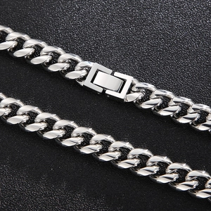 Polished silver stainless steel Cuban link chain necklace with a secure box clasp