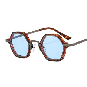 Occhiali Da Sole Esagonali Montatura Metallo Policarbonato UV400 Punk Hip Hop Vintage Geometrico Montatura Piccola Uomini Donne