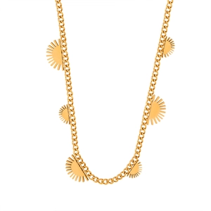 Minimalist 18K gold titanium steel necklace with elegant sunray pendants on a flat chain