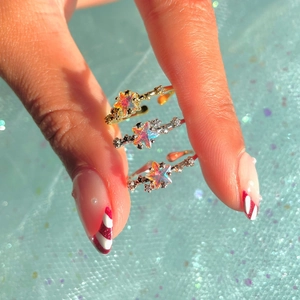 Sweet Korean Star Shape Open Ring Adjustable Brass Jewelry With Iridescent Stone Zirconia For Women Girls Gift