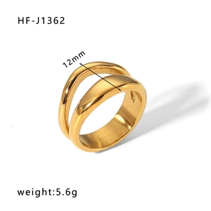 Detail view of 12mm wide gold double-layer open ring with weight and size specifications