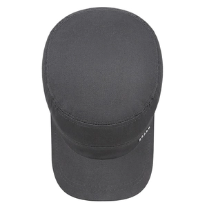 Dark grey cotton military flat top cap with adjustable metal sport emblem