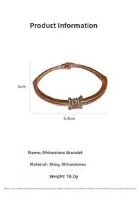 Detailed size specifications for rose gold rhinestone bangle with 6cm x 6.4cm inner diameter