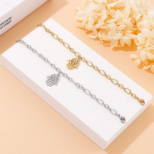 Minimalist Hamsa Hand stainless steel charm bracelet in gold and silver finish
