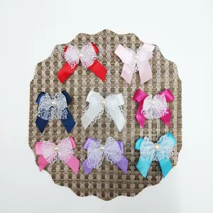 Handmade Satin Ribbon Lace Bows With Faux Artificial Pearl Decorative Accessories For Apparel Sewing Doll Hair Crafts Sweet