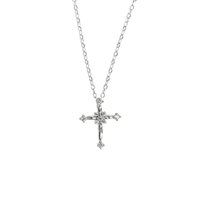 Elegant 925 sterling silver cross pendant necklace with sparkling crystal inlay for women