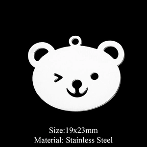 Detail view of 19x23mm silver bear head pendant in polished stainless steel material