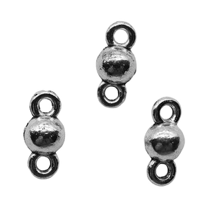 Set mit drei antiken silbernen Rundperlen-Verbindern mit Doppelösen für DIY-Schmuck