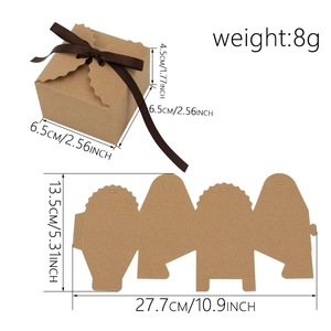 Boîte à bonbons en papier kraft de style européen avec ruban et dimensions pliées