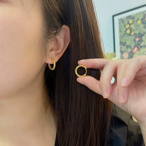 Stainless Steel Textured Hoop Earrings Hammered Geometric Round Small Chic Fashion Jewelry For Women