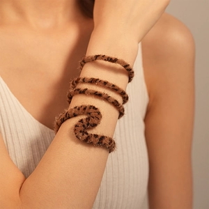 Leopard Print Pony Hair Flocked Open Bangle Retro Alloy C Shaped Cuff Bracelet For Women Winter Vintage Accessory