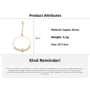 Détail du bracelet doré ajustable avec pierres en zircon et dimensions précises